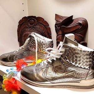 Gianni Versace Couture woven leather lace up high top sneakers